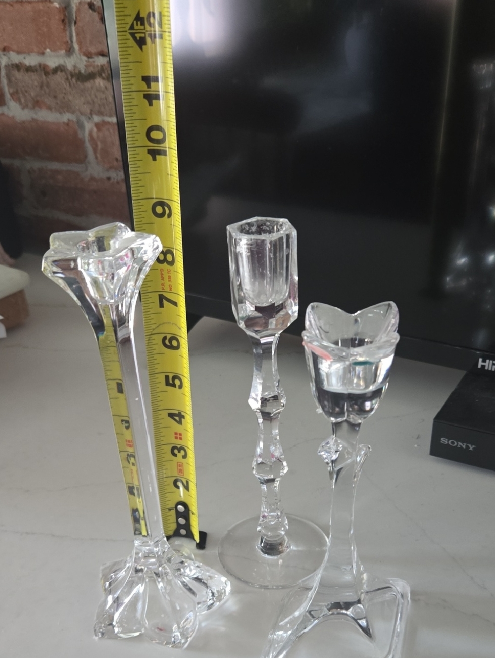 Source Unknown Clear Glass Crystal Candle Holders Set of 3